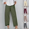 thumbnail image 1 of Aboser Womens Linen Cropped Pants with Pockets 2025 Fall Lounge Pants Plus Size Wide Leg Trousers Drawstring Elastic Waisted Pants Khaki L, 1 of 7