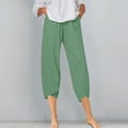 thumbnail image 1 of Aboser Womens Linen Pants Petite Summer Lounge Pants Comfy Cotton Linen Trousers Solid Elastic Waist Capri Pants Loose Fitting Cropped Pants with Pockets, 1 of 5