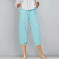 thumbnail image 1 of Aboser Womens Linen Pants Petite Summer Lounge Pants Comfy Cotton Linen Trousers Solid Elastic Waist Capri Pants Loose Fitting Cropped Pants with Pockets, 1 of 5