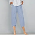 thumbnail image 1 of Aboser Womens Linen Pants Petite Summer Lounge Pants Comfy Cotton Linen Trousers Solid Elastic Waist Capri Pants Loose Fitting Cropped Pants with Pockets, 1 of 5