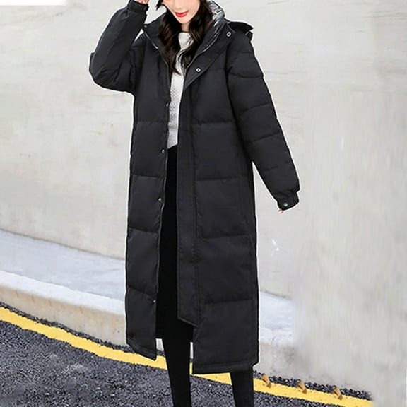 Aboser Womens Long Quilted Jackets Winter Long Sleeve Hooded Jacket Coat Full Zip Padded Coats Warm Baggy Outerwear Comfy Stand Collar Top Coat