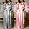 thumbnail image 1 of Aboser Womens Long Robes Elegant Lace Sheer Sleeve Sleepwear Loose Floor Length Bathrobes Silky Satin Nightgowns Comfy Soft Pajamas Dress Gray S, 1 of 9