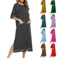thumbnail image 1 of Aboser Womens Long Robes Zip Up Raglans Sleepwear Loose 3/4 Sleeve Bathrobes Lightweight Casual Loungewear Solid Color Nightgowns with Pockets Purple L, 1 of 3