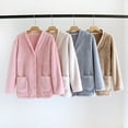 thumbnail image 1 of Aboser Womens Long Sleeve Fleece Pajama Tops Thermal Casual Winter Shirts Fuzzy Flannel Pjs Top Button Down Long Sleeve Sleepwear Casual V Neck Loungewear with Pockets, 1 of 8