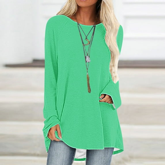 Aboser Womens Long Sleeve Tunic Tops To Wear with Leggings Dressy Casual Shirts Hide Belly Blouse Loose Fit Crew Neck Pullover Tunics Flowy Fall Clothes Mint Green XL