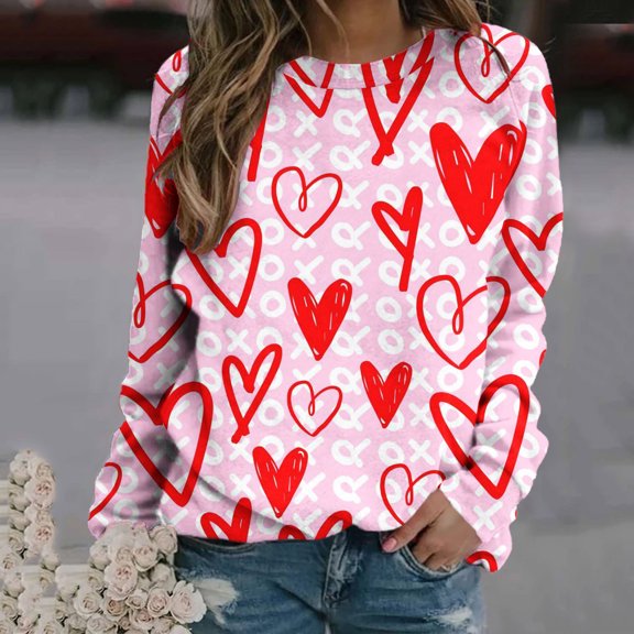 Aboser Womens Love Sweatshirts Valentine's Day Shirt Crewneck Long Sleeve Tops for Women Y2K Oversized Sweatshirts Casual Crewneck Shirts, Gifts for Girlfriends