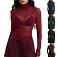 thumbnail image 1 of Aboser Womens Mesh Sheer Tops Trendy Turtleneck Shirts Lightweight Cozy Long Sleeve Crop Top Slim Fit Party Clubwear Soft Stretchy High Neck Undershirts, 1 of 7