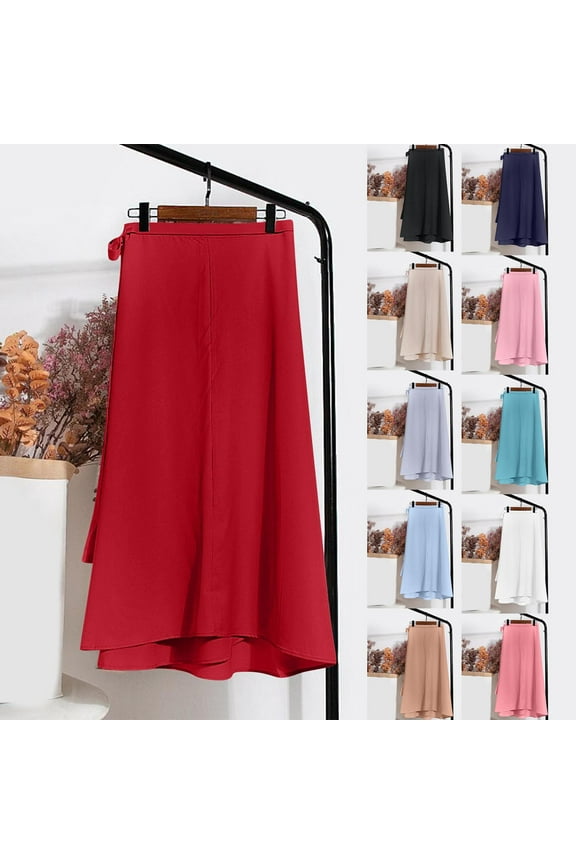 Womens Midi Length Skirts Dressy Casual String Skirt Casual High Waisted Work Skirts Flowy A Line Skirt Loose Fit Office Skirts