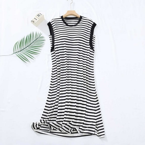 Aboser Womens Nightgown with Built in Bra Long Sleepwear Cozy Modal Nightdress Cute Striped Print Loungewear Soft Crewneck Sleep Shirts