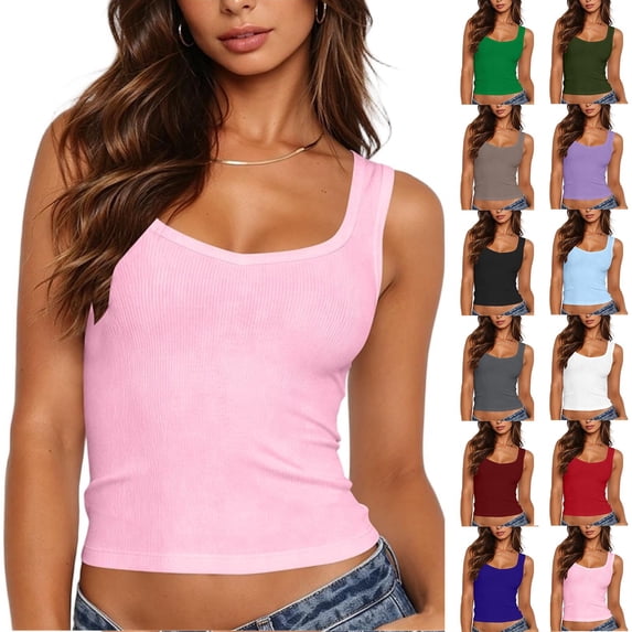 Aboser Womens Open Back Tank Tops Summer Y2k Crop Top Ribbed Knit Basic Shirt Slim Fit Square Neck Camisoles Cozy Soft Sleeveless Tanks