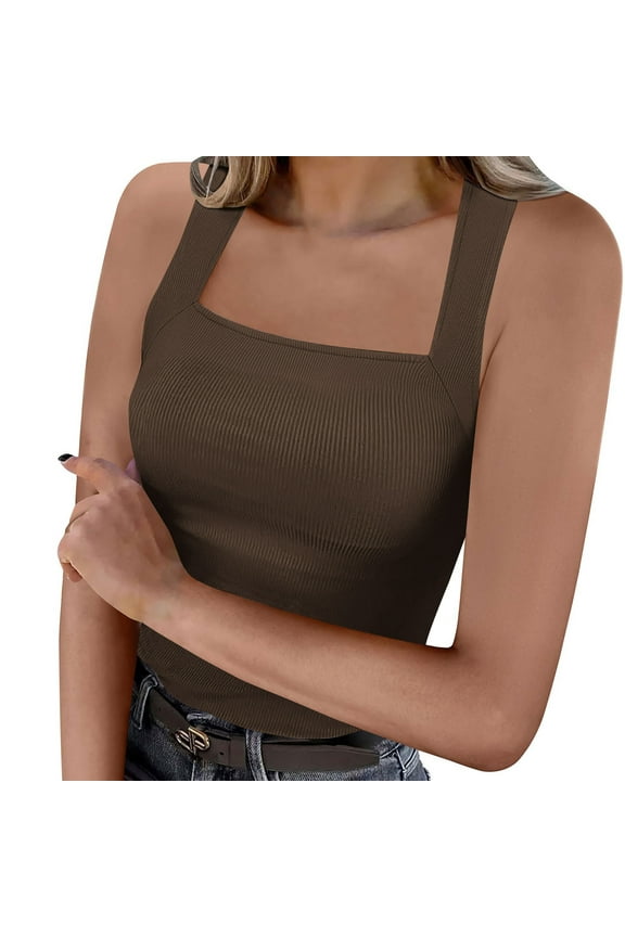Womens Open Back Tank Tops Summer Y2k Crop Top Ribbed Knit Basic Shirt Slim Fit Square Neck Camisoles Cozy Soft Sleeveless Tanks