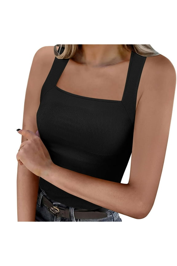 Womens Open Back Tank Tops Summer Y2k Crop Top Ribbed Knit Basic Shirt Slim Fit Square Neck Camisoles Cozy Soft Sleeveless Tanks