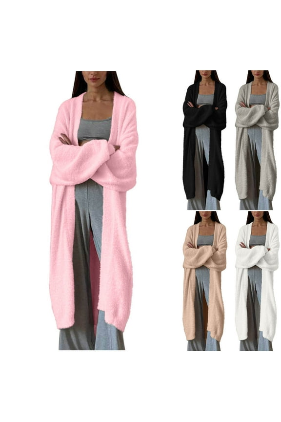 Womens Open Front Long Cardigan Sweaters Chunky Knit Dusters Oversized Sweater Coat Fuzzy Long Sleeve Maxi Sweaters Fall Clothes