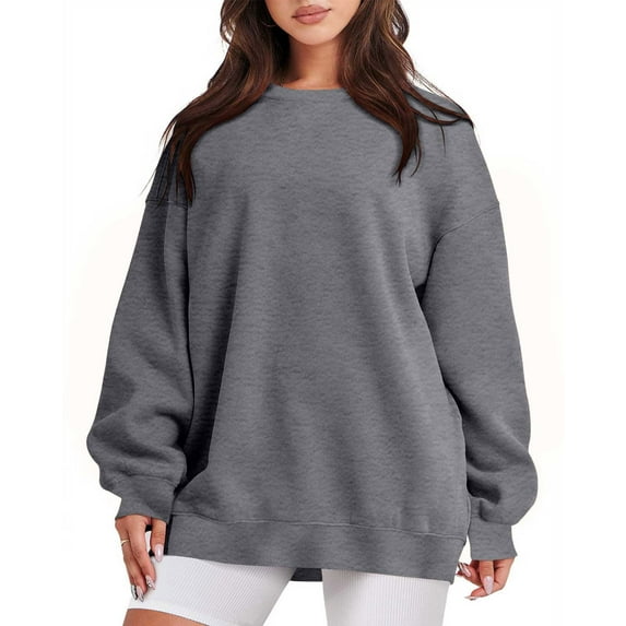 Aboser Womens Oversized Sweatshirts Trendy Solid Color Tops Fall Basic Crewneck Sweatshirt Fleece Long Sleeve Pullover Fall Deals on Prime Day