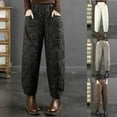 thumbnail image 1 of Aboser Womens Padded Quilted Pants Winter Warm Puffer Pants Loose Fit Comfy Harem Pants Casual Elastic High Waist Trousers with Pockets White M, 1 of 7