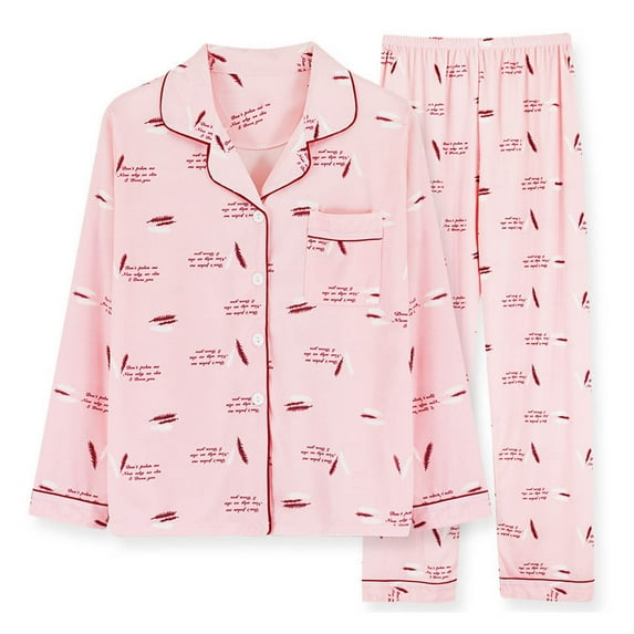 Aboser Womens Pajama Sets Cozy Button Down Pajamas with Notch Collar Printed Long Sleeve Loungewear with Elastic Waist Sleep Pants Sleepwear Two Piece Lounge Set