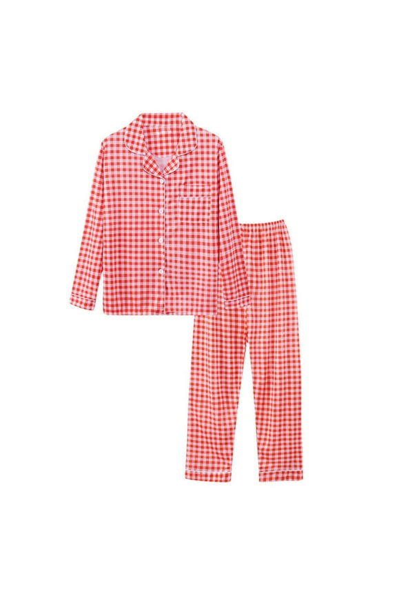 Womens Pajama Sets Plaid Long Sleeve Loungewear Button Down Two Piece Sleepwear Comfy Casual Loungewear Set