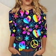 thumbnail image 1 of Aboser Womens Peace Sign T Shirt Vintage Hippie Costume Tshirt Funny Floral Graphic Tees Ladies Gifts Casual 3/4 Sleeve Tunic Tops Party 60s 70s Inspirational T-shirts, 1 of 5