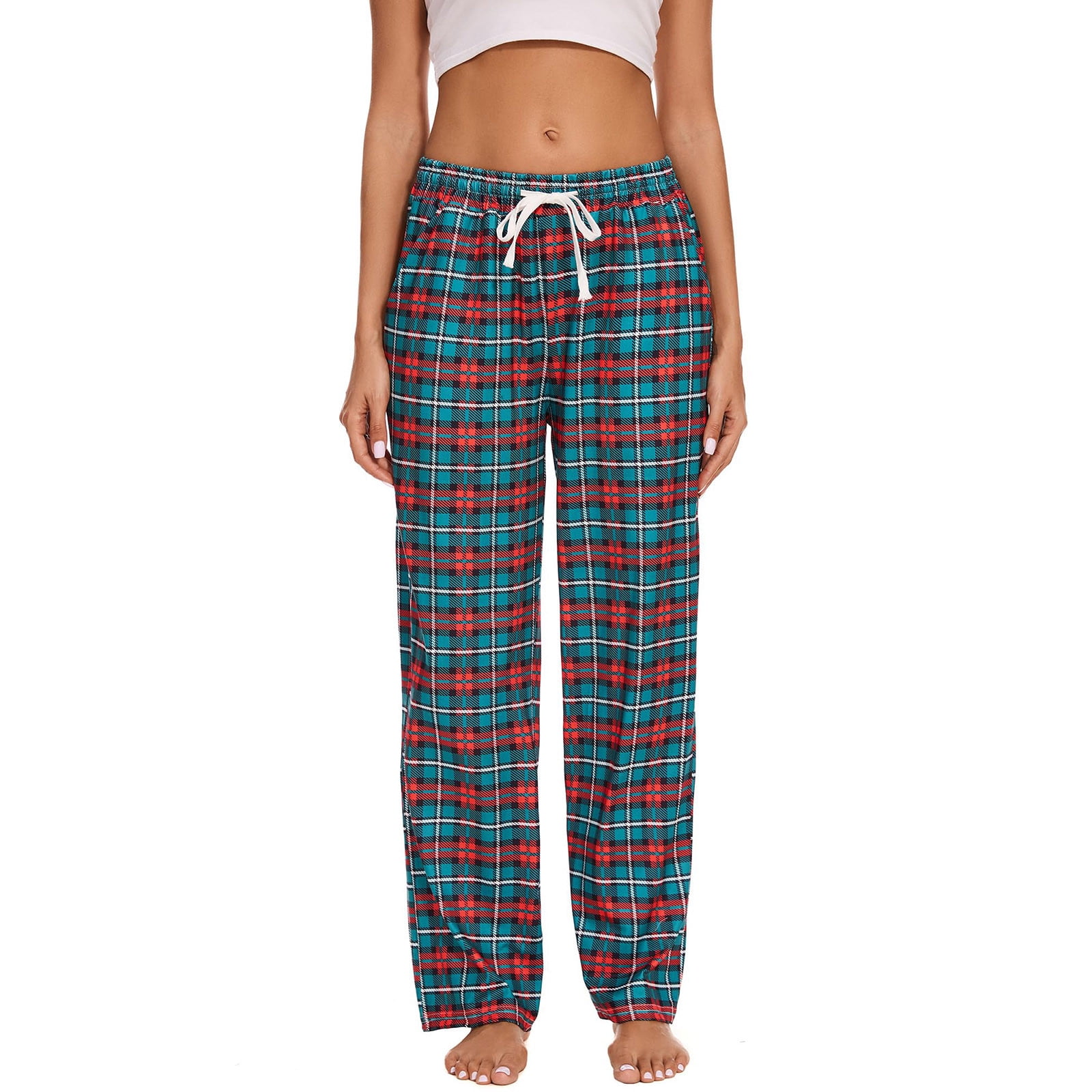 Aboser Womens Plaid Buttoms Christmas Red and Green Pajama Pants Soft ...