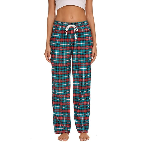 Aboser Womens Plaid Buttoms Christmas Red and Green Pajama Pants Soft Straight Wide Leg Sleepwear Comfy Elastic Waisted Pj Pants with Pockets