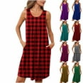 thumbnail image 1 of Aboser Womens Plaid Gingham Nightgowns Trendy Pleated Front Sleepwear Loose Round Neck Nightdress Comfy Soft Sleeveless Tank Sleep Shirts with Pockets, 1 of 8