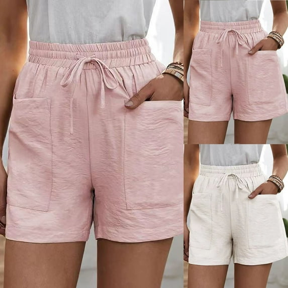 Aboser Womens Plus Size Linen Shorts with Pockets Lightweight Elastic High Waisted Shorts Loose Fit Summer Shorts 2026 Casual Cotton Linen Shorts