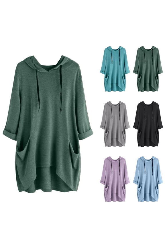 Womens Plus Size Long Hoodies with Pockets Cozy Soft Cotton Sweatshirts Fall Long Sleeve Hooded Pullover Solid Color Casual Hoodie Tops Black XXXXXL