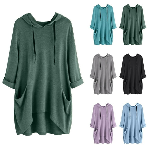 Aboser Womens Plus Size Long Hoodies with Pockets Cozy Soft Cotton Sweatshirts Fall Long Sleeve Hooded Pullover Solid Color Casual Hoodie Tops Light Blue XXXL