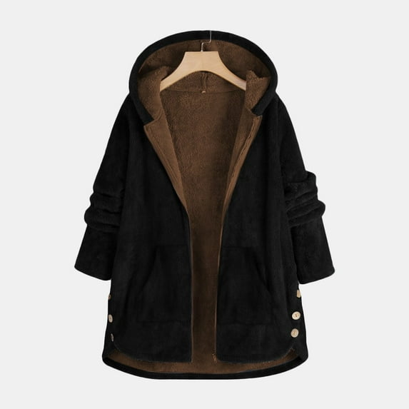 Aboser Womens Plus Size Winter Coats with Hood Sherpa Lined Warm Jackets Fashion Zip Up Jacket Comfy Fleece Outdoor Coat Loose Pockets Outerwear