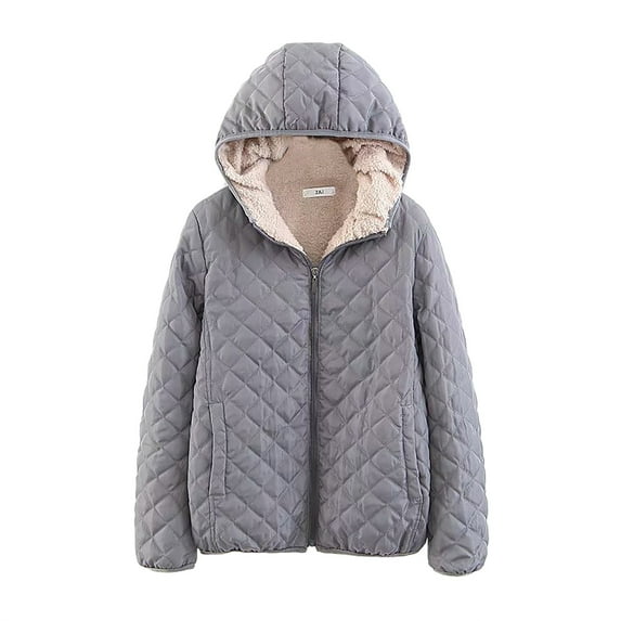 Aboser Womens Quilted Jacket with Hood Warm Plush Fleece Lined Coat Diamond Puffer Jackets Loose Zip Up Outerwear Solid Color Hooded Coats