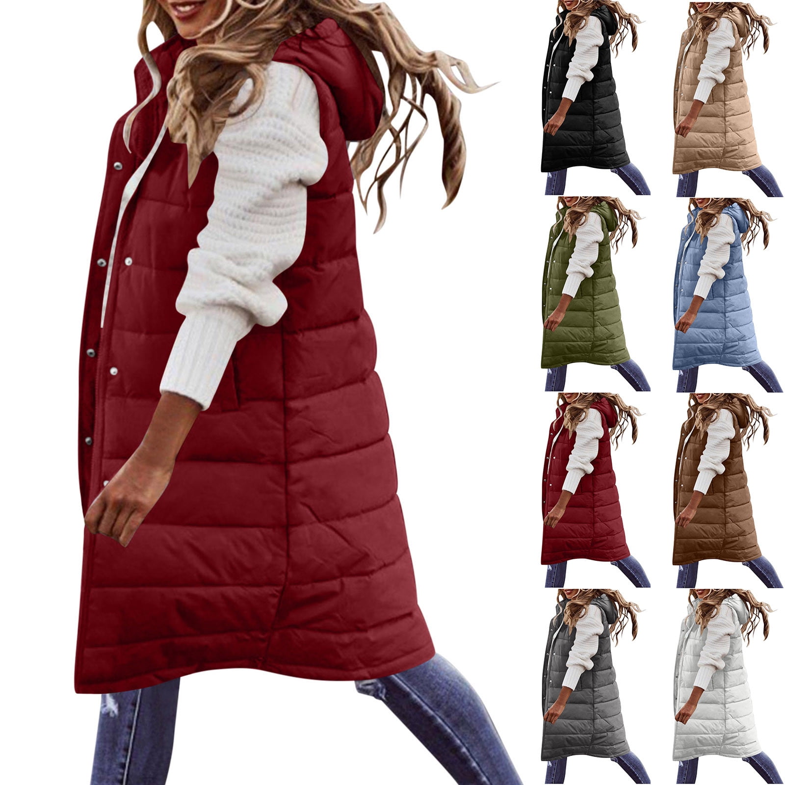 Aboser Womens Quilted Puffer Vests with Hood Winter Button Down ...