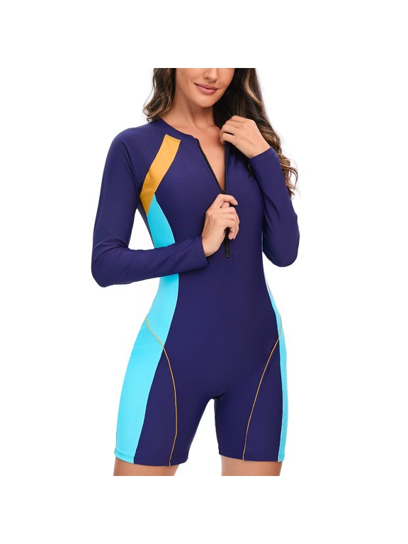 Womens Rash Guard Long Sleeve One Piece Surfsuit Athletic Boyleg Shorts Bathing Suit Sun Proction Swimsuit Summer Swimwear