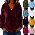 thumbnail image 1 of Aboser Womens Retro Velour Hoodies Dressy Casual Long Sleeve Pullover Tops Comfy Soft Velvet Sweatshirt Fall V Neck Hoodie with Pocket, 1 of 6