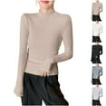 thumbnail image 1 of Aboser Womens Ribbes Shirts Long Sleeve Y2k Tops Cozy Slim Fit Pullover Tops Solid Color Mock Neck Undershirts Petite Casual Layering Shirt, 1 of 5