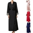 thumbnail image 1 of Aboser Womens Robes with Embroidery Silk Satin Kimono Robe Elegant Floor Length Bathrobes Lightweight Long Sleeve Loungewear Sleepwear Red L, 1 of 4