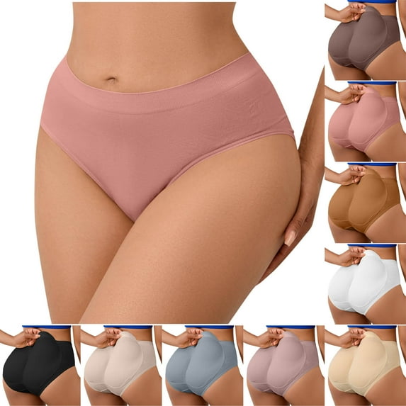Aboser Womens Seamless Butt Lifter Underwear with Booty Pads Mid Waist Hip Enhancer Panties Breathable Full Coverage Briefs Tummy Control Padded Underwear