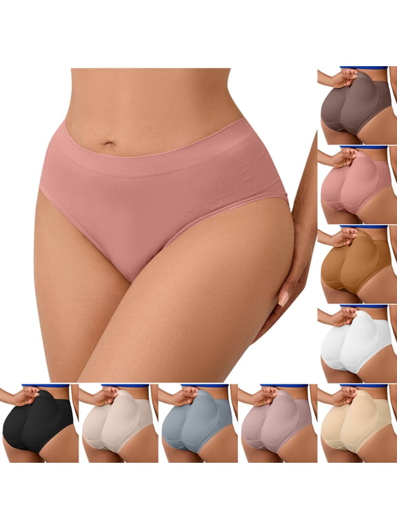 Womens Seamless Butt Lifter Underwear with Booty Pads Mid Waist Hip Enhancer Panties Breathable Full Coverage Briefs Tummy Control Padded Underwear