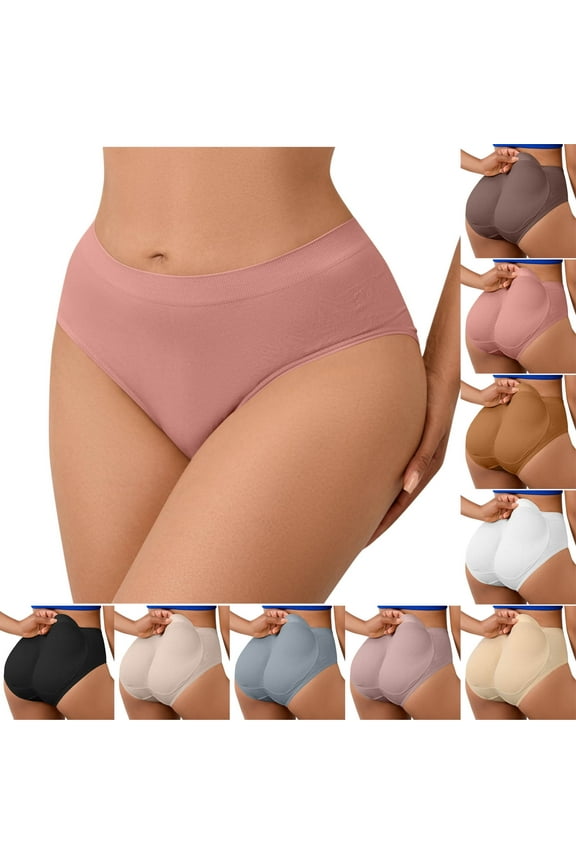 Womens Seamless Butt Lifter Underwear with Booty Pads Mid Waist Hip Enhancer Panties Breathable Full Coverage Briefs Tummy Control Padded Underwear
