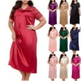 thumbnail image 1 of Aboser Womens Seamless Chemise Nightgown Plus Size V-Neck Sleep Dress Trendy Lace Patchwork Loungewear Soft Lounge Nightwear Loose Fit Short Sleeve Sleepshirts Long Nightdress, 1 of 6