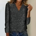thumbnail image 1 of Aboser Womens Sequin Dressy Tops for Women Elegant Long Sleeve Blouses Patchwork V Neck Shirts Sparkly Glitter Blouses for Evening Party, 1 of 6