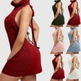 thumbnail image 1 of Aboser Womens Sexy Backless Sweater Dress Turtleneck Cut Out Sleepshirt Cozy Cable Knit Sweaters Open Back Sleeveless Mini Dresses, 1 of 7
