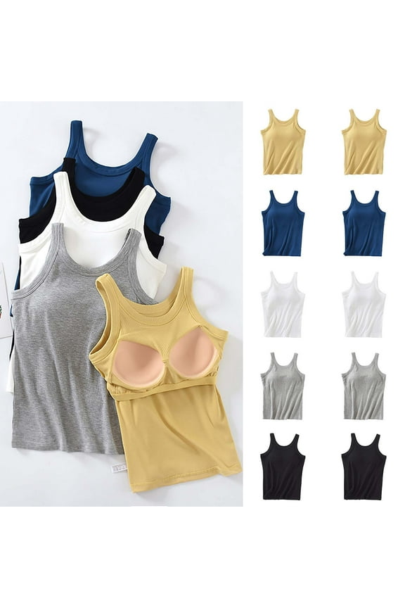 Womens Shelf Bra Tank Tops U Neck Padded Crop Top Comfy Ultra Soft Modal Undershirt Yoga Workout Camisoles Stretchy Sleeveless Basic Tees
