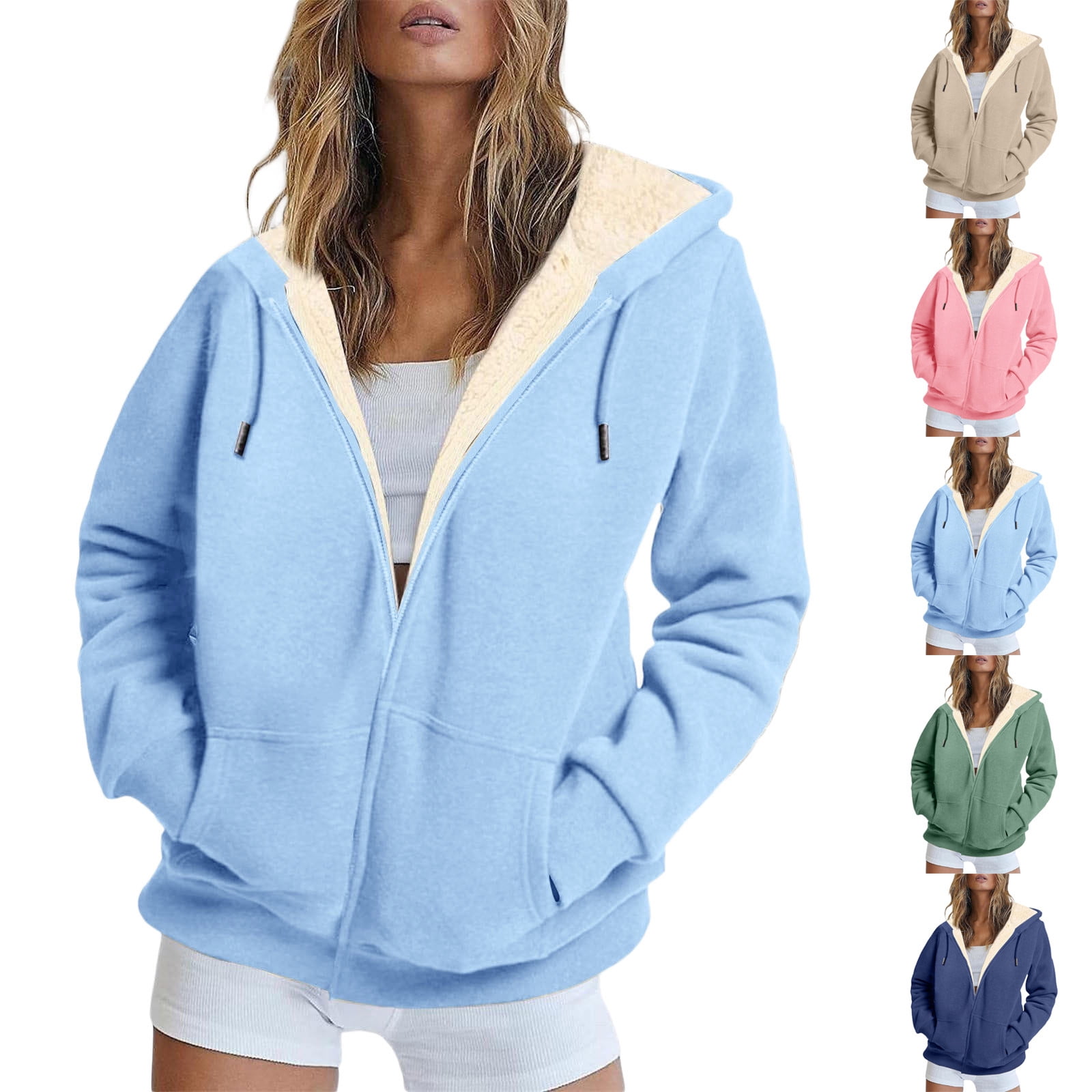 Aboser Womens Sherpa Lined Hoodies With Pockets Classic Zip Up Jackets Warm Winter Fleece Hoodie Coat Plus Size Long Sleeve Hooded Jacket