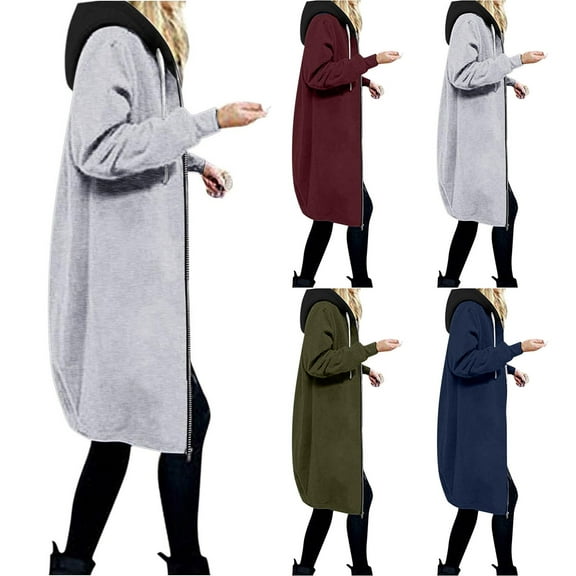 Aboser Womens Sherpa Tunic Hoodies Trendy Color Block Long Jackets Thick Fleece Lined Sweatshirt Jacket Thermal Winter Coats Full Zip Up Outwear with Pockets