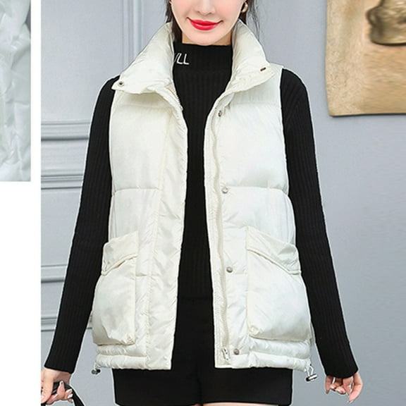 Aboser Womens Shiny Puffer Vest 2026 Winter Fashion Quilted Jackets Solid Sleeveless Jacket Coat Warm Stand Collar Vests Outerwear with Pockets