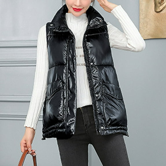 Aboser Women's Winter Puffer Vest with Pockets Trendy Metallic Padded Jacket Warm Stand Collar Outerwear Casual Sleeveless Quilted Gilet 2024