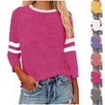 thumbnail image 1 of Aboser Womens Shirts Raglan 3/4 Length Sleeve Tops Plus Size Crewneck Tshirts Plus Size Fall Clothes Dressy Casual Striped Graphic T-shirt Loose Fit Raglans Blouses, 1 of 6