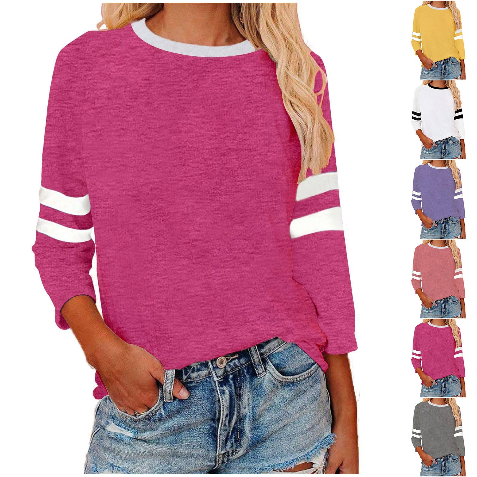 Aboser Womens Shirts Raglan 3/4 Length Sleeve Tops Plus Size Crewneck ...