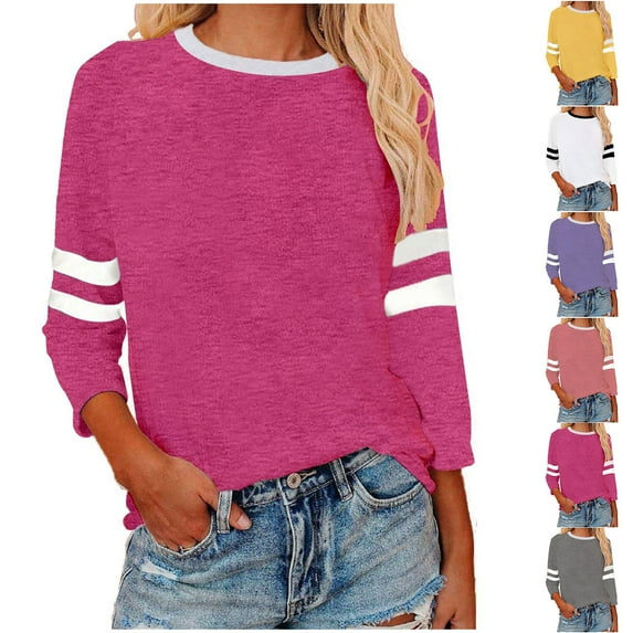 Aboser Womens Shirts Raglan 3/4 Length Sleeve Tops Plus Size Crewneck Tshirts Plus Size Fall Clothes Dressy Casual Striped Graphic T-shirt Loose Fit Raglans Blouses