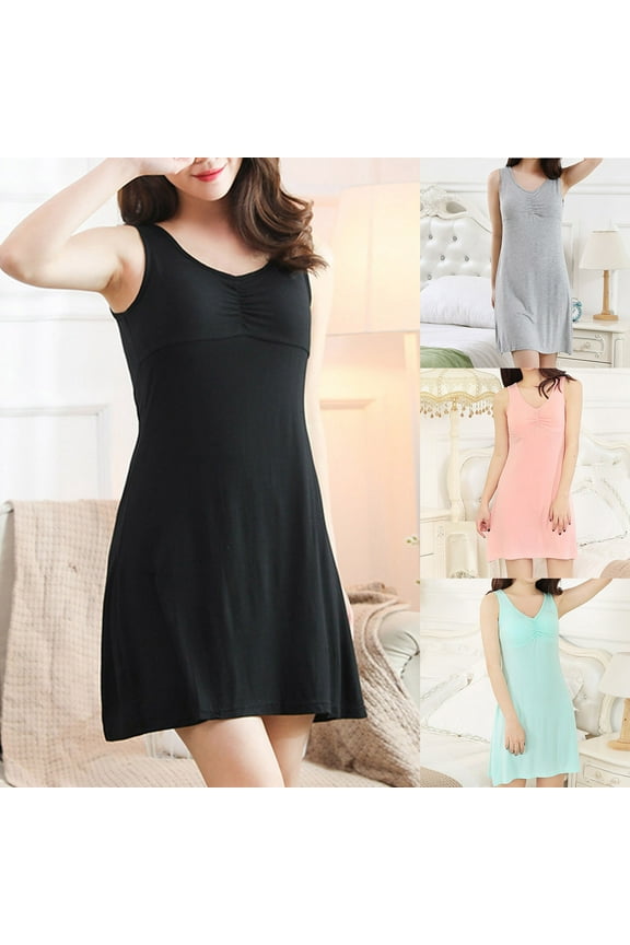 Womens Short Nightgown Casual Sleeveless Tank Dress Breathable Moisture Wicking Sleepwear Comfy Soft Crew Neck Loungewear Nightshirts